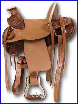 Premium Leather Wade Western Tack Saddle Set Size 12 to 18.5 For Horse