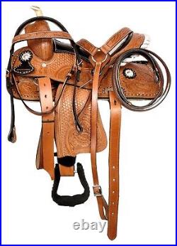 Premium Leather Western Pony Barrel Racing Horse Saddle Tack Set (Seat 10-12)