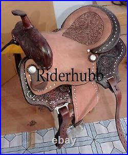 Premium Quality Western Leather Barrel Rough Out Saddle Free Matching Set