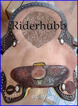 Premium Quality Western Leather Barrel Rough Out Saddle Free Matching Set