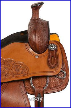 Premium Ranch Roping Trail Western Leather Cowboy Horse Saddle Tack Set 15 16