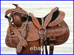 Premium Tooled Rodeo Western Saddle 15 16 17 18 Barrel Racing Leather Tack Set