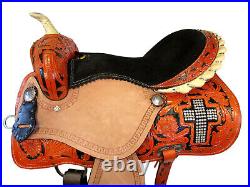Premium Tooled Show Barrel Racer Rough Out Leather Western Horse Saddle 15 16