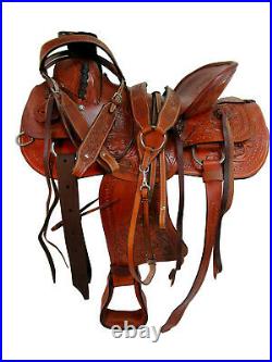 Pro Western 15 16 17 18 Roping Saddle Ranch Horse Roper Floral Tooled Leather