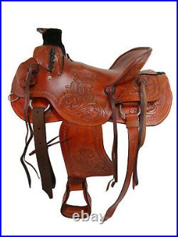 Pro Western 15 16 17 18 Roping Saddle Ranch Horse Roper Floral Tooled Leather