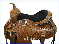 Pro Western 15 16 Western Barrel Saddle Pleasure Floral Tooled Leather Horse Set