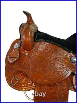 Pro Western Barrel Saddle Pleasure Horse Floral Tooled Leather Tack 15 16 17 18