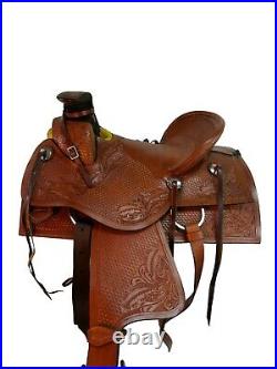 Pro Western Roping Ranch Horse Saddle 15 16 17 18 Floral Tooled Leather Tack Set