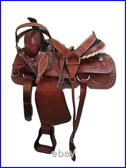 Pro Western Roping Saddle Horse Pleasure Tooled Leather Tack Set 18 17 16 15