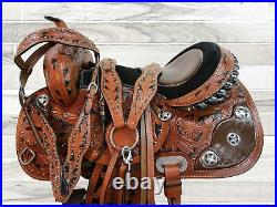 Pro Western Saddle Barrel Racing Horse Pleasure Tooled Leather Tack Set 15 16 17