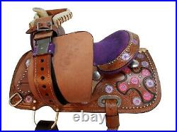 Purple Western Leather Floral Tooled Painted Studded Tack Set Pony Horse Saddle