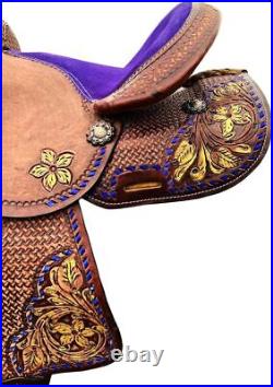 Purple Youth-Kids Child Barrel Horse Western Saddle Tack Set Floral Tooled 8 10