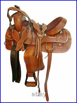 Race Rider Brown Leather Western Saddle, Roper Ranch Horse Saddle Size 11-15