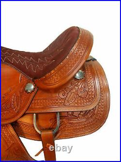 Race Rider Brown Leather Western Saddle, Roper Ranch Horse Saddle Size 11-15