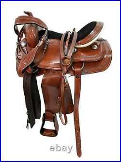 Rodeo Western Saddle Tooled Leather Barrel Racing Racer Horse Tack 15 16 17 18