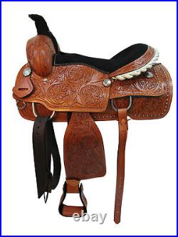 Roper Work Ranch Western Leather Studded Floral Tooled Premium Horse Saddle
