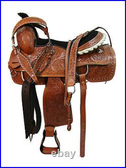 Roping Leather Floral Carved Tooled Western Horse Saddle Tack Set Harness Reins