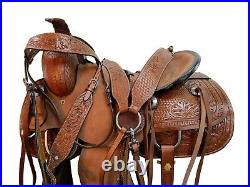 Roping Saddle Western Ranch Horse Cowhide Leather Floral Tooled Tack 15 16 17 18