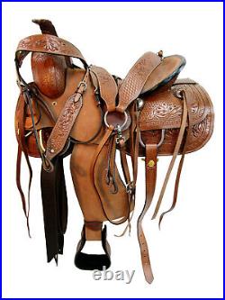Roping Saddle Western Ranch Horse Cowhide Leather Floral Tooled Tack 15 16 17 18