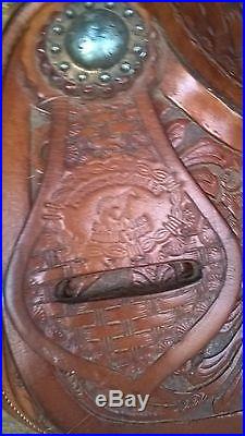Roping western saddle Tucker custom tooled 16 ostrich quil seat