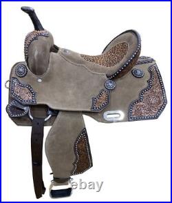 Rough Out Barrel Saddle with Cheetah Printed Inlay Full QH Bars 14 15 NEW