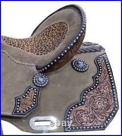 Rough Out Barrel Saddle with Cheetah Printed Inlay Full QH Bars 14 15 NEW