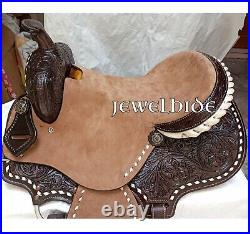 Rough Out Brown Horse Western Barrel Leather Saddle Headstall Set 10-18 Sizes