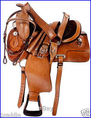 Royal 16 17 18 Brown Hand Tooled Western Leather Horse Roping Trail Saddle Tack