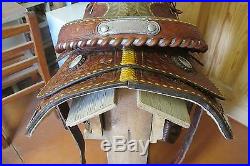 Ryon Western Saddle 15. Seat Hand Tooled Leather beautiful Condition