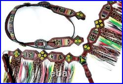 Showman Cheetah/ Serape Print Browband Headstall And Fringe Breast Collar Set