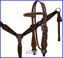 Showman Double Stitched Medium Leather Headstall And Breast Collar Set With B