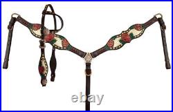Showman Gold Snake Print Inlay With Painted Rose Accent One Ear Headstall And