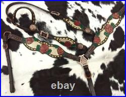 Showman Gold Snake Print Inlay With Painted Rose Accent One Ear Headstall And