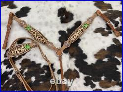 Showman Hand Painted Cactus Brow Band Headstall And Breast Collar Set With Ch