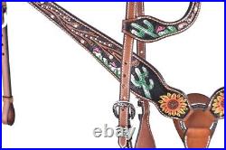 Showman Hand Painted Sunflower And Cactus Headstall And Breast Collar Set Wit