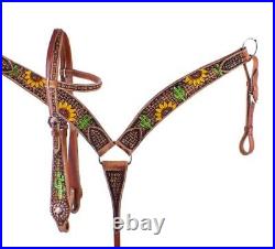 Showman Hand Painted Sunflower Halves And Cactus Brow Band Headstall And Brea