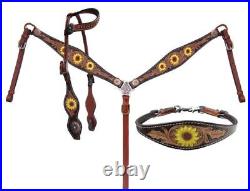 Showman Hand Painted Sunflower Leather Single Ear Headstall And Breastcollar