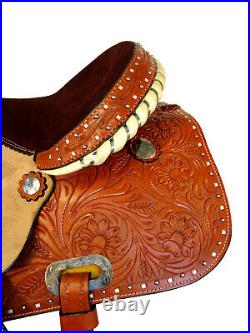 Sqhb Fully Carved Leather Barrel Pleasure Horse Leather Saddle 15 16 Western