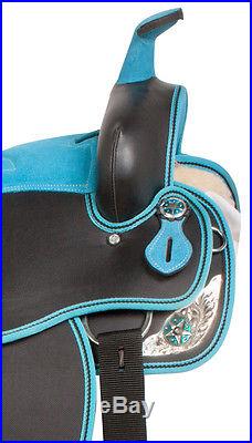 Synthetic 15 16 17 18 Western Blue Black Show Trail Horse Saddle Tack Set Pad