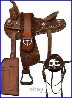 Synthetic Western Barrel Racing Equestrian Trail Horse Tack Saddle With Girth FS