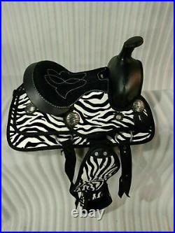 Synthetic Western Saddle Pleasure/Trail Zebra Print, Silver Conchos For Horse