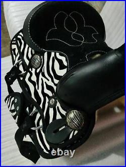 Synthetic Western Saddle Pleasure/Trail Zebra Print, Silver Conchos For Horse