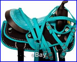 Teal Crystal Western Synthetic Barrel Pleasure Horse Saddle Tack 14 15 16 17 18