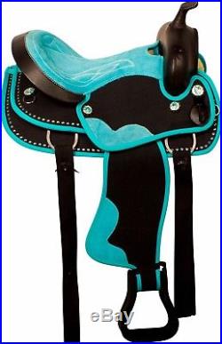 Teal Crystal Western Synthetic Barrel Pleasure Horse Saddle Tack 14 15 16 17 18