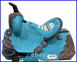 Teal Rough Out Barrel Saddle with Southwest Printed Inlay Full QH Bars 15 NEW
