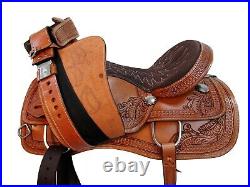 Tooled Waffle Carved Floral Leather Horse Barrel Saddle Western Harness Latigo