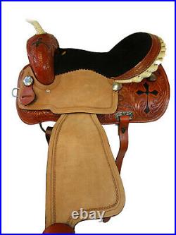 Trail Saddle 15 16 Brown Leather Cross Tooled Floral Horse Pleasure Western Tack