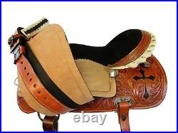 Trail Saddle 15 16 Brown Leather Cross Tooled Floral Horse Pleasure Western Tack