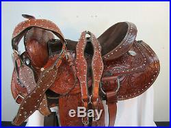 Trail Saddle Western Horse Pleasure Floral Tooled Used Leather Tack Set 15 16