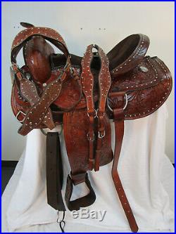 Trail Saddle Western Horse Pleasure Floral Tooled Used Leather Tack Set 15 16